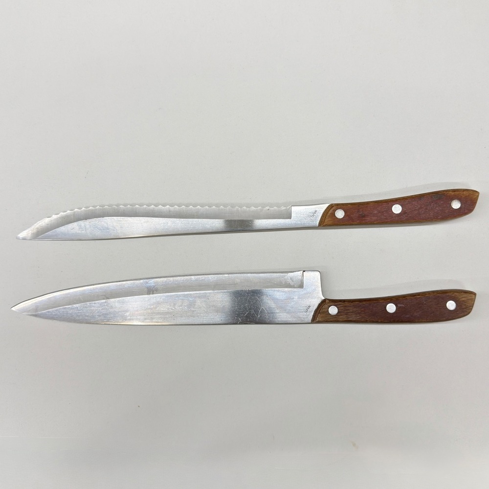 Vintage Kitchen Delite Stainless Steel Knife Set Japan Wood Handle 2 Piece